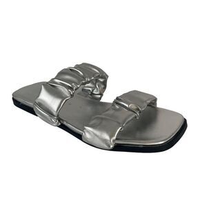 Silver Metallic‎ Puffy Padded Sandal Shoe Square Toe Sz 5 Summer Vacation Casual
